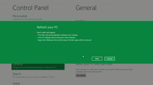 Windows 8 Refresh reset feature