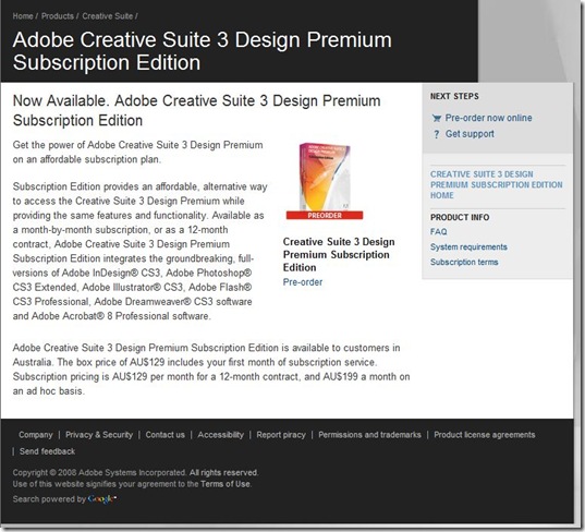 Adobe CS3 subscription