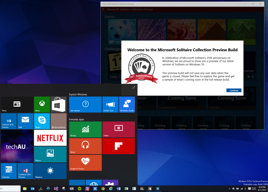 Solitare Preview Windows 10