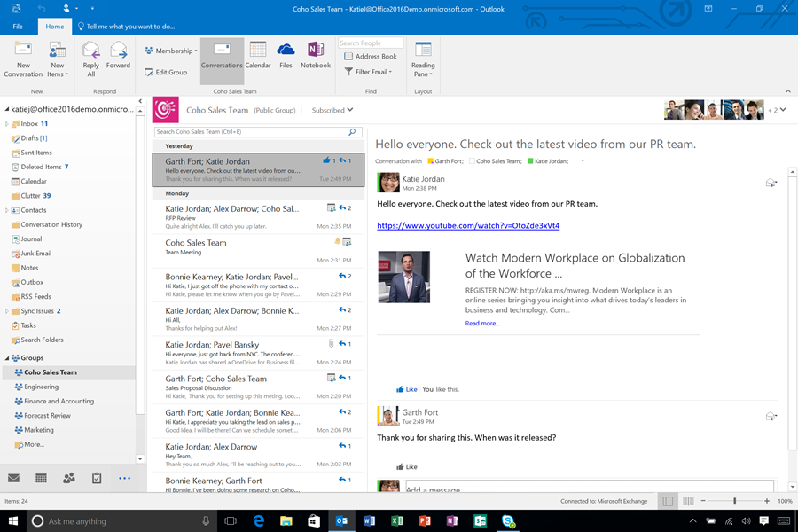08. Office 365 Groups in Outlook 2016