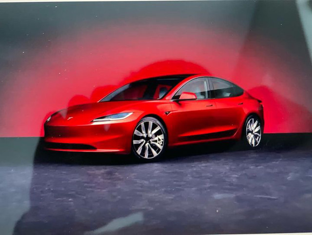 Apparent Tesla Model 3 Highland Performance with red brake