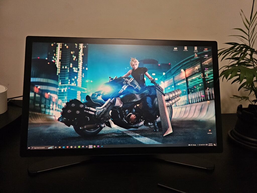 Using the Wacom Cintiq Pro 27 tablet as a standard monitor. It's plugged into a computer and shows a standard desktop background.