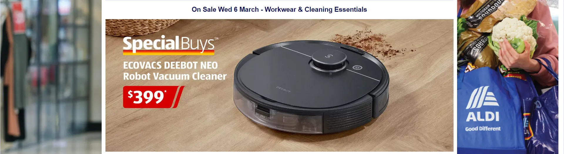 Ecovacs DEEBOT NEO robot vaccuum on special buy at ALDI $399 from 6 March 2024 thumbnail