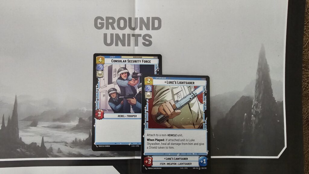 Consular Security Force ground unit (cost 4) with Lukes Lightsaber card (cost 2) attached.